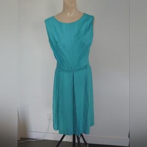 VintageTurquoise Blue party dress with braided belt detail